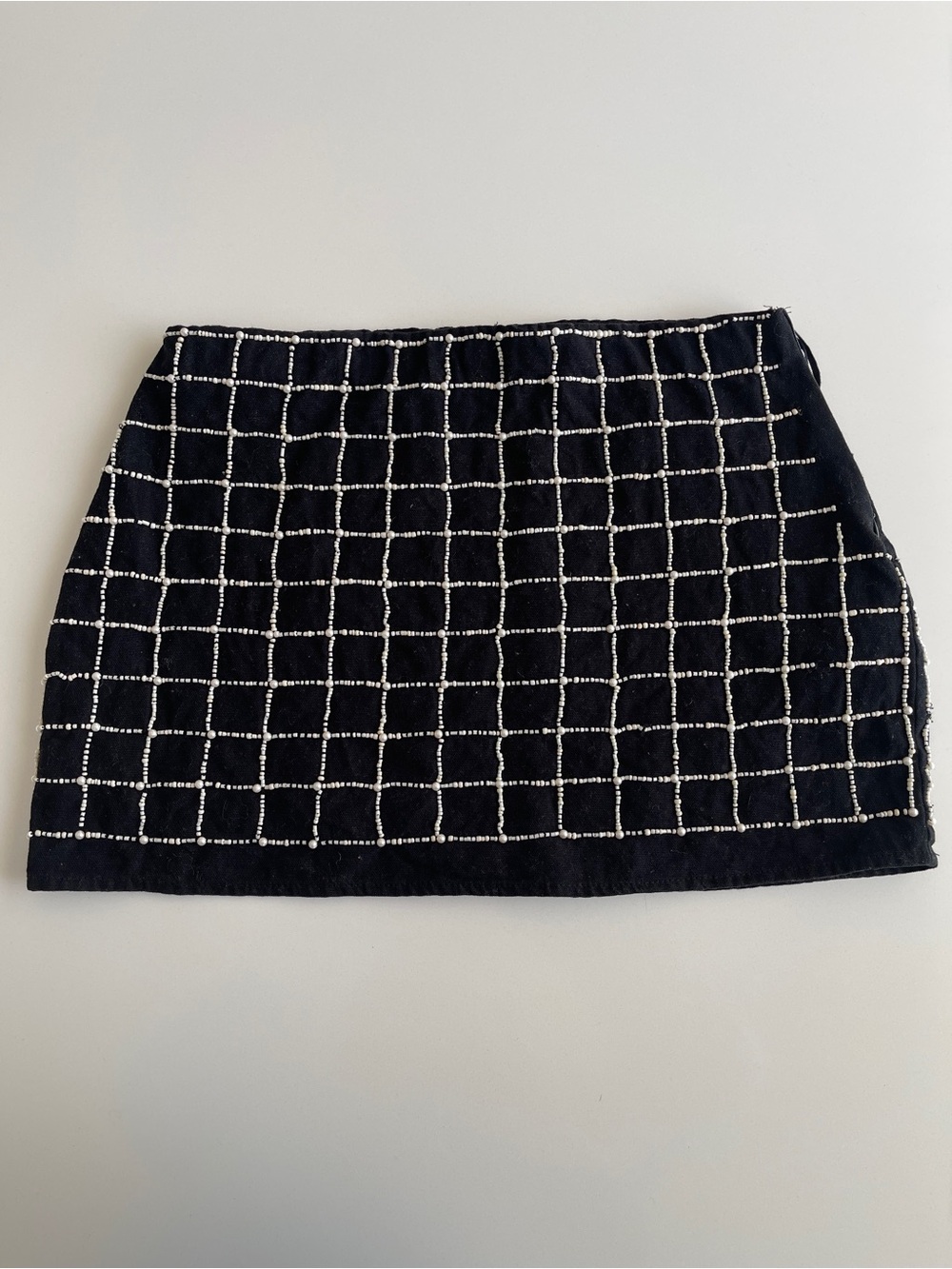 Black Checkered Beaded Mini Skirt